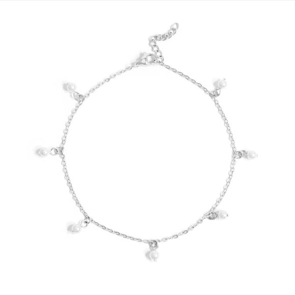 Silver Pearl Embellished Anklet - Waterproof, Tarnish-free, Hypoallergenic Luxe - Picture 1 of 2